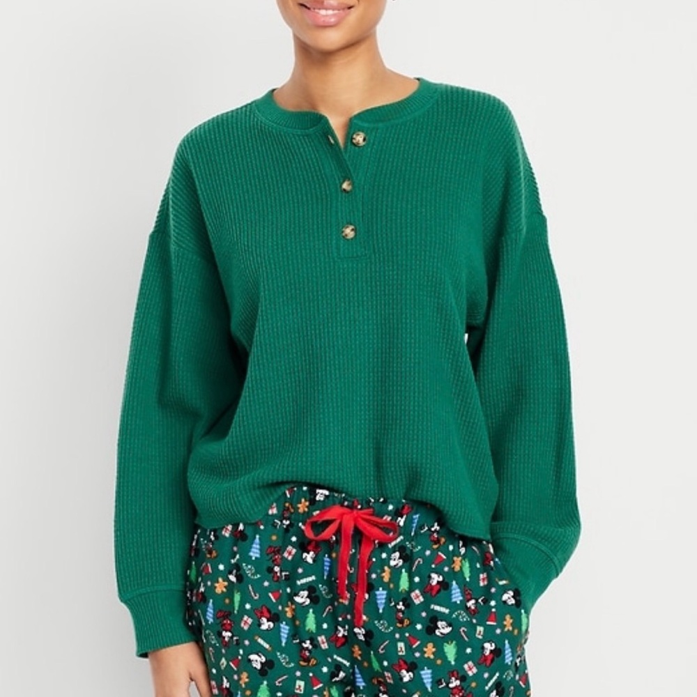 Old Navy oversized cozy waffle Henley top botanica
